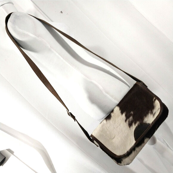 None Handbags - RICH BROWN AND WHITE GENUINE COWHIDE LEATHER CROSSBODY PURSE, BAG, HANDBAG!